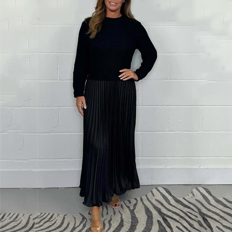 ❄️Hot Promotion 49%OFF🔥Women's Solid Color Long Sleeve Jumper & Pleated Bottom Dress