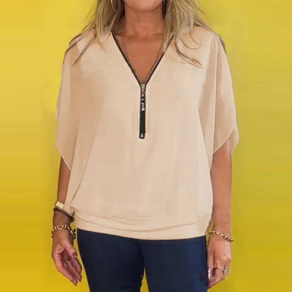 🔥Summer Hot Sale-50% Off🩷Women's Chiffon Zip-up Neck Casual Top