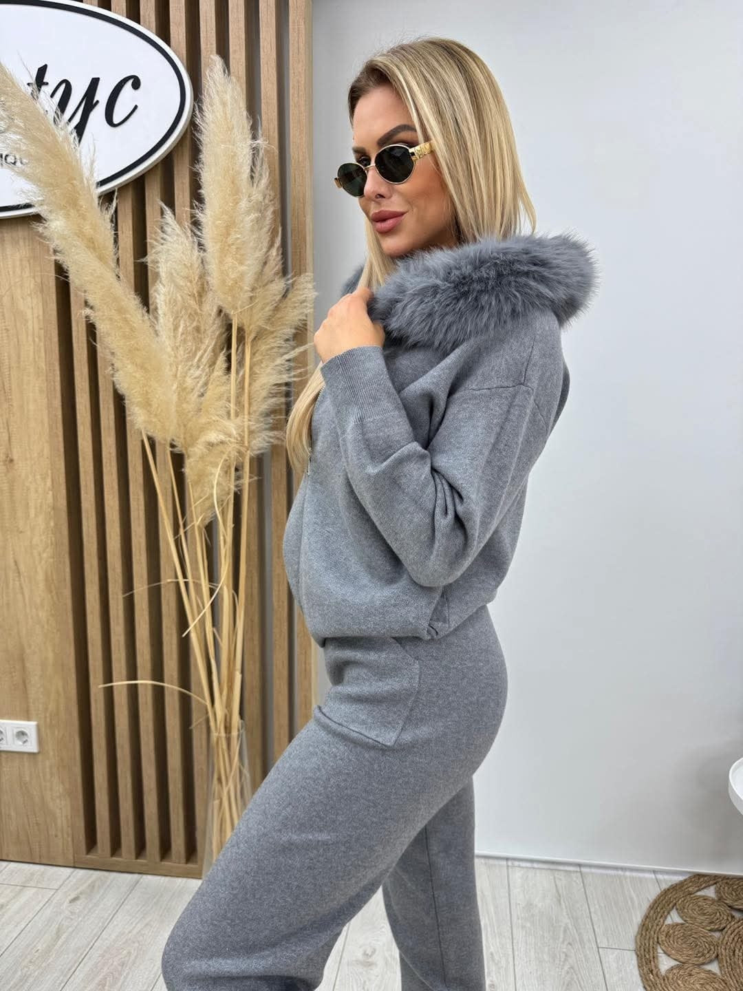 FUR TRIMMED HOODED LOUNGE SUIT