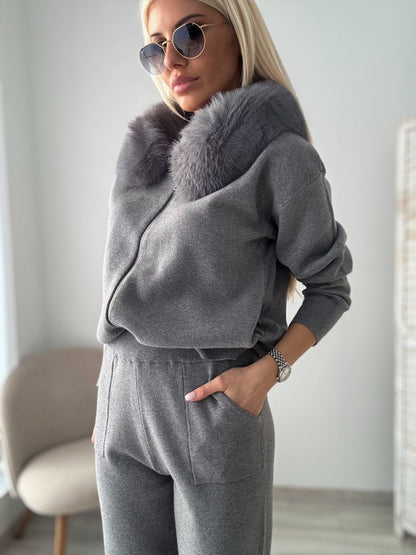FUR TRIMMED HOODED LOUNGE SUIT