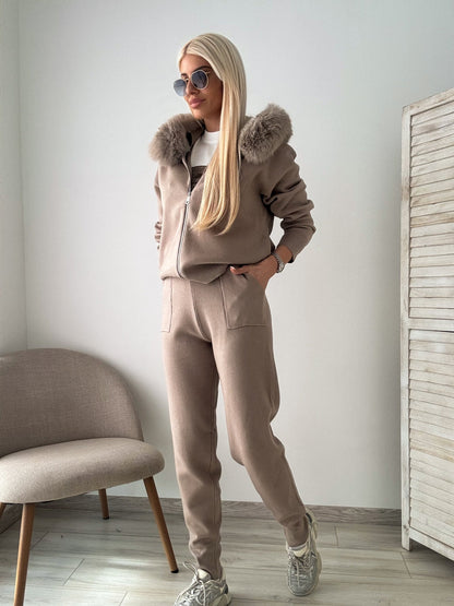 FUR TRIMMED HOODED LOUNGE SUIT