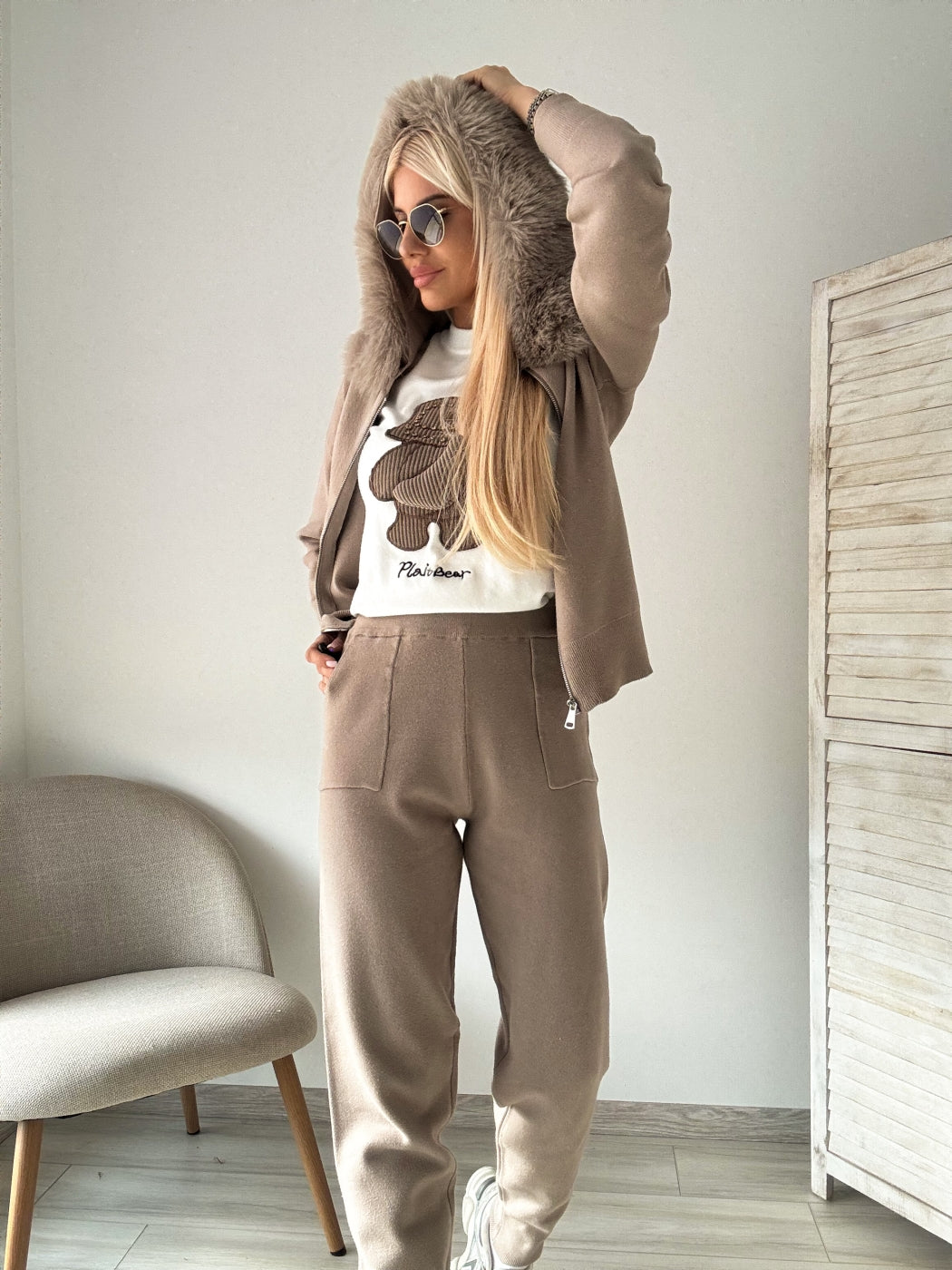 FUR TRIMMED HOODED LOUNGE SUIT