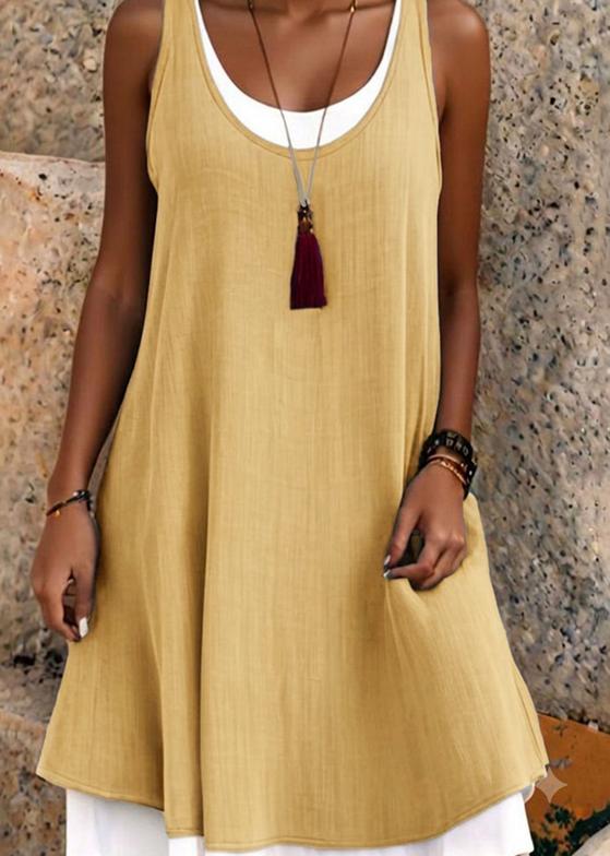 ⏰Last Day Sale 50% Off💃Women's Casual Loose Sleeveless Fake Two Piece Tank Dress