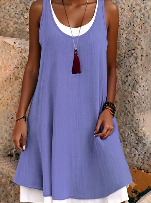 ⏰Last Day Sale 50% Off💃Women's Casual Loose Sleeveless Fake Two Piece Tank Dress