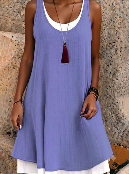 ⏰Last Day Sale 50% Off💃Women's Casual Loose Sleeveless Fake Two Piece Tank Dress