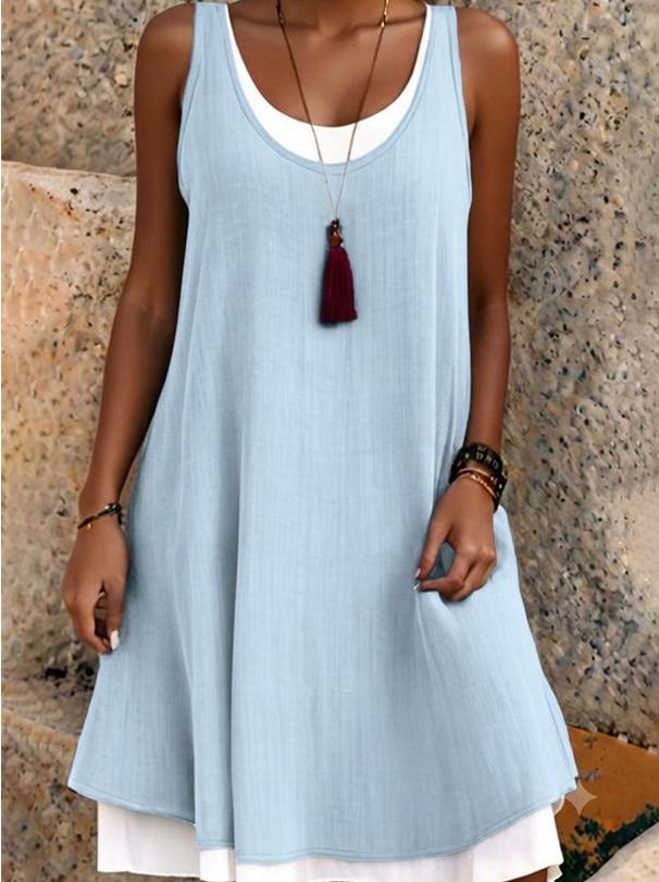 ⏰Last Day Sale 50% Off💃Women's Casual Loose Sleeveless Fake Two Piece Tank Dress