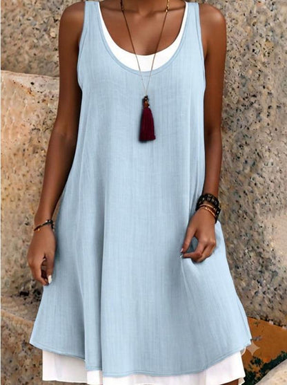 ⏰Last Day Sale 50% Off💃Women's Casual Loose Sleeveless Fake Two Piece Tank Dress