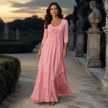 Bestseller🏆👗 Tiered Midi Dress with Heart Accent – Flattering A-Line & Breezy Fabric for Travel or Gatherings