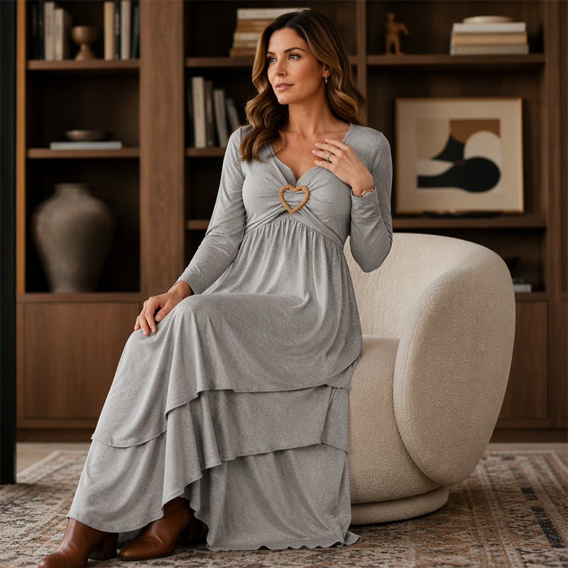 Bestseller🏆👗 Tiered Midi Dress with Heart Accent – Flattering A-Line & Breezy Fabric for Travel or Gatherings