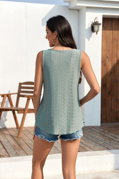 🔥Hot Sale 50% OFF💥Buy 2 Get 10% Off🔥Womens Tank Tops Sleeveless EyeletEmbroidery Scoop Neck Loose Fit Casual SummerFlowy