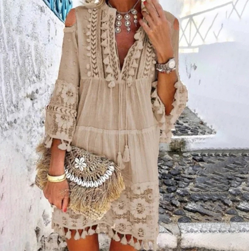 🌸 LIMITED-TIME 50% OFF! ✨ Women's Cotton Linen Embroidered Dress – Loose, Breathable, UV Protection 👒