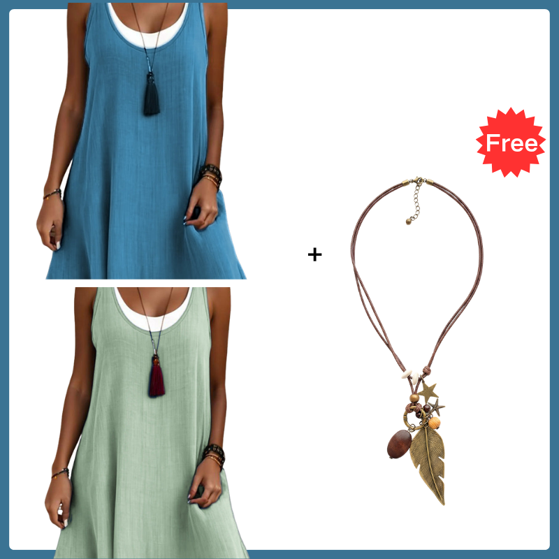 ⏰Last Day Sale 50% Off💃Women's Casual Loose Sleeveless Fake Two Piece Tank Dress