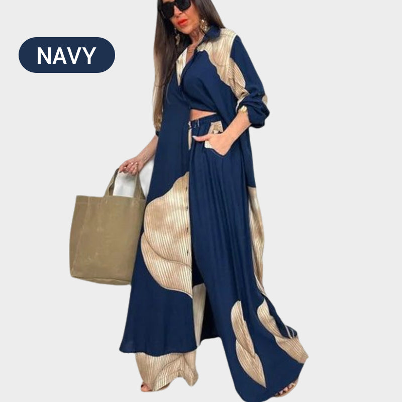Full Button Down Long Shirt & Drawstring Pants Set