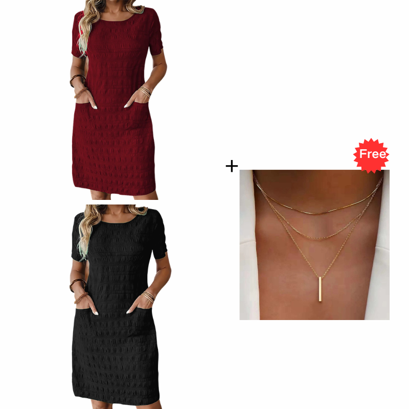 ⌛Limited-Time Offer-Women's Round Neck Textured Knee-Length Dress