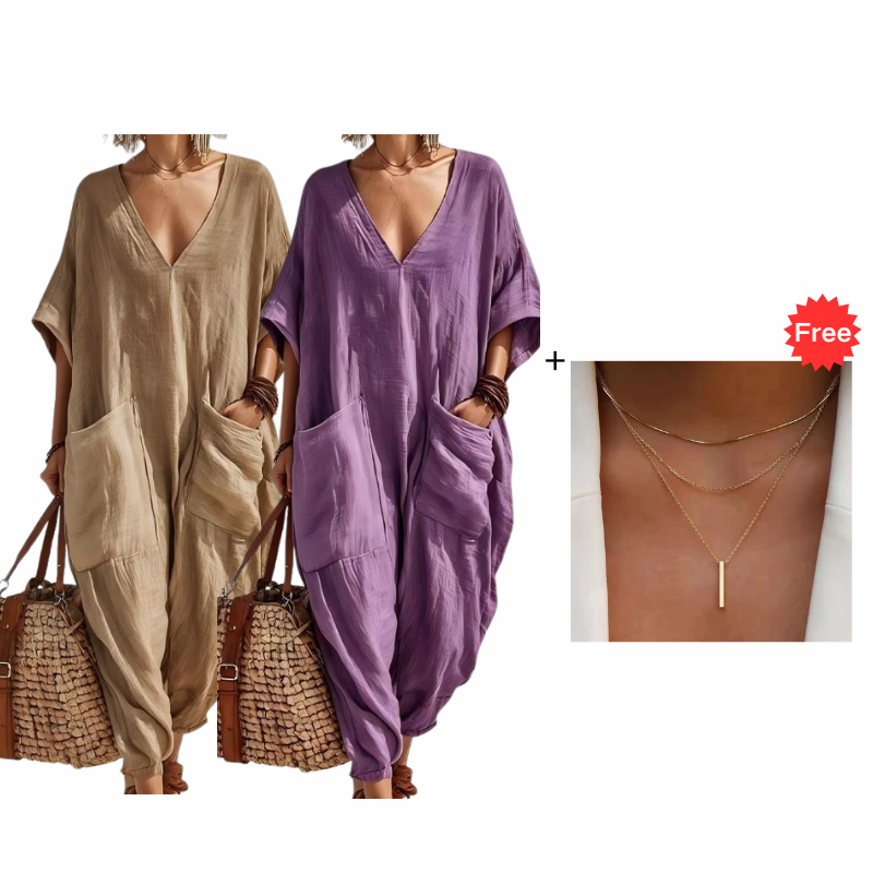 🔥New Arrivals & Best Sellers-Women's Summer Loose V-Neck Jumpsuit