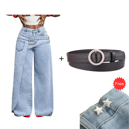 ⌛Limited-Time Offer-Women's Asymmetrical Waist Wide Leg Jeans.