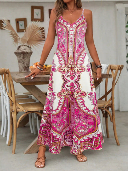 ⏳🔥2026 Hot Sale🎁Women’s Retro Print V-Neck Sleeveless Maxi Dress