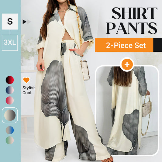 Full Button Down Long Shirt & Drawstring Pants Set