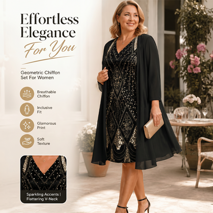 🔥Limited-Time Offer-Women's Long-Sleeve Printed Dress & Cardigan 2 Piece Set