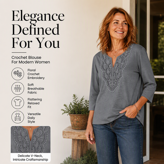 ☀️👚Top Pick - Lace-Trim V-Neck Blouse – Breathable Fabric & Flattering Drape for Work or Weekend 🌿