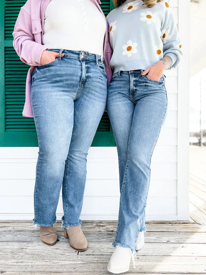 👖Hot Sale 50% Off🔥Vintage Double Button Frayed Hem Bootcut Jeans