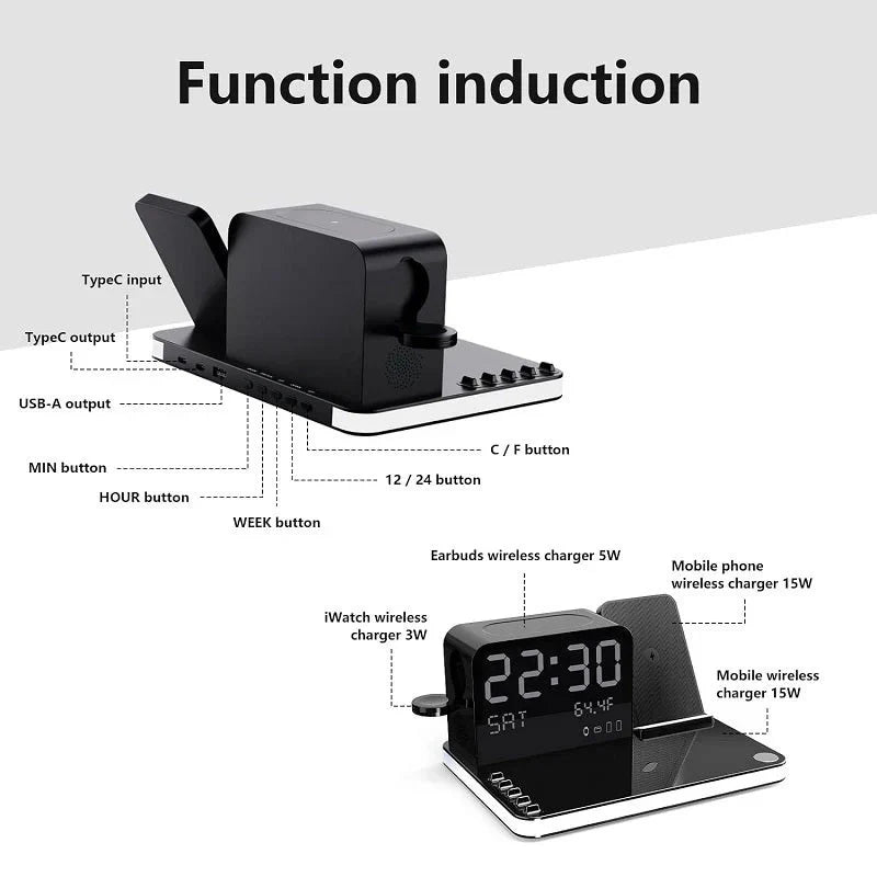 💥Hot Sale Deals-4-in-1 Fast-Charging Wireless Charging Station With Clock