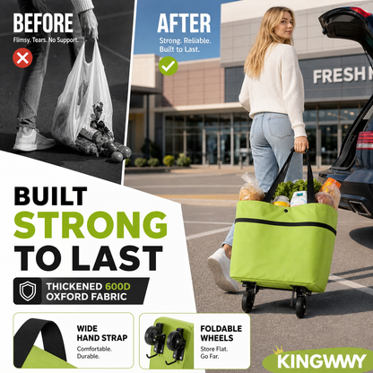 🔥Limited Offer $26.8!!⚡50K+ SOLD!🛍️2-in-1 Convertible shopping tote – hides wheels, holds 20kg, expands with zipper!