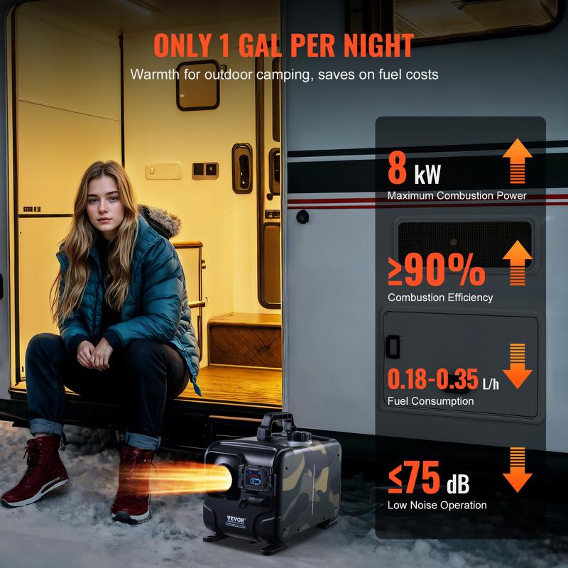 📢📢50% OFF!!⏰8 kW diesel heater, 12 V/24 V all-in-one diesel air heater, Bluetooth app control, remote control and display, CO alarm, rapid heating📢📢50% OFF!!⏰