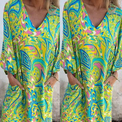 🌸Spring Specials 50% Off🌸Women's Bohemian V-Neck Abstract Printed Maxi Dress