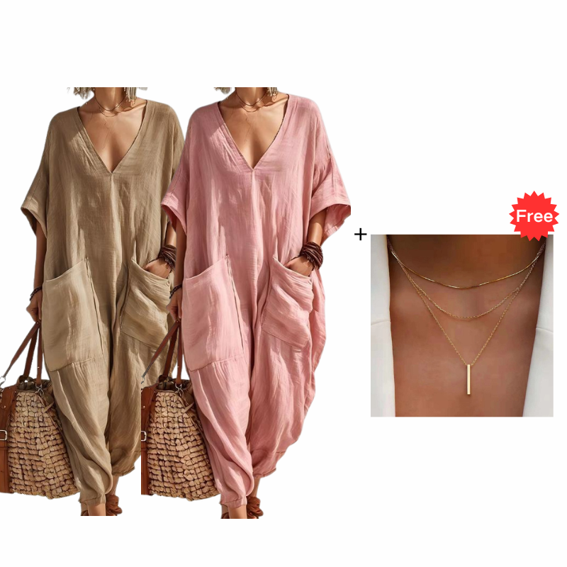 🔥New Arrivals & Best Sellers-Women's Summer Loose V-Neck Jumpsuit