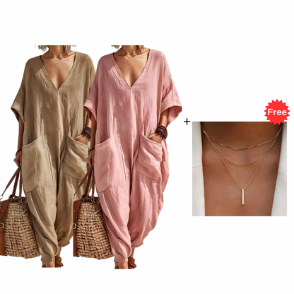 🔥New Arrivals & Best Sellers-Women's Summer Loose V-Neck Jumpsuit