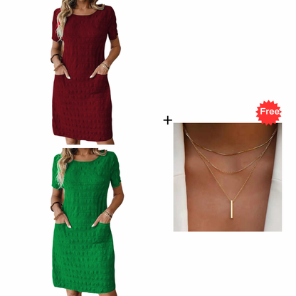 ⌛Limited-Time Offer-Women's Round Neck Textured Knee-Length Dress