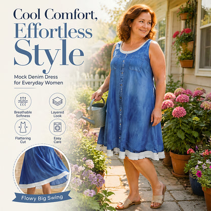 👗☀️Women's Faux Two-Piece Denim Print Dress - Throw It On And Look Instantly Put Together✨