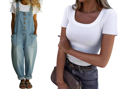 ✨ Easy Everyday Comfort | Women's Relaxed-Fit Denim Overalls with Deep Pockets