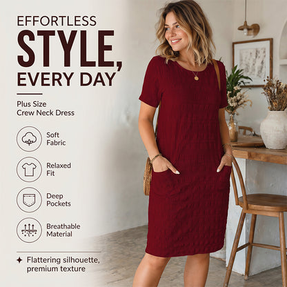 ⌛Limited-Time Offer-Women's Round Neck Textured Knee-Length Dress