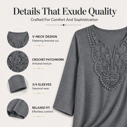 ☀️👚Top Pick - Lace-Trim V-Neck Blouse – Breathable Fabric & Flattering Drape for Work or Weekend 🌿