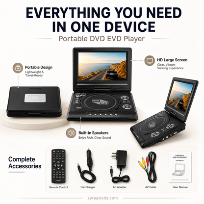📺 7.8" HD Portable DVD/EVD Player – Large Screen, Rechargeable & Compatible with DVD/CD/USB/SD – Perfect for Home & Travel