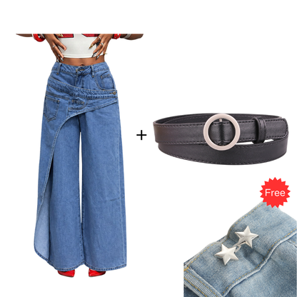 ⌛Limited-Time Offer-Women's Asymmetrical Waist Wide Leg Jeans.