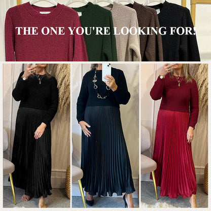 ❄️Hot Promotion 49%OFF🔥Women's Solid Color Long Sleeve Jumper & Pleated Bottom Dress