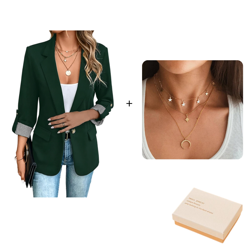 Dark Green_Blazer Jacket+Necklace