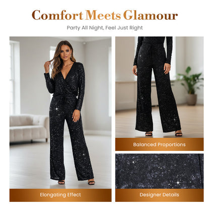💖LAST DAY SALE 50% OFF🥰Women's Sequin Sparkle Wide Leg Pants with Elastic Waistband