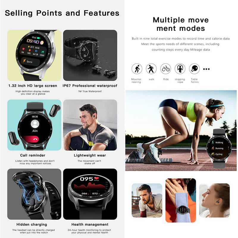 💖Limited Sale 50% OFF💖⌚2 IN 1 SMARTWATCH WITH EARPHONES