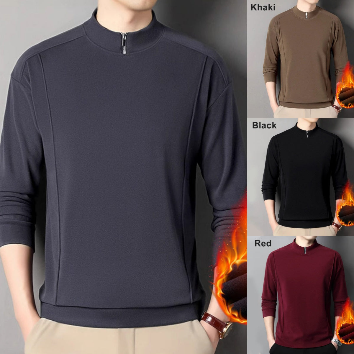🔥Limited-time offer❄️Men's Cozy Long - Sleeve Pullover with Zippered Collar