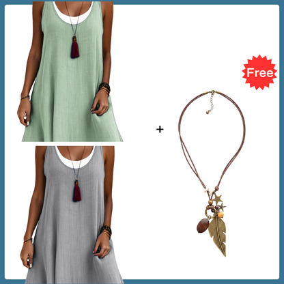 ⏰Last Day Sale 50% Off💃Women's Casual Loose Sleeveless Fake Two Piece Tank Dress