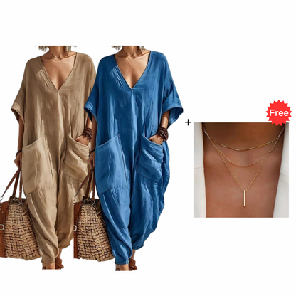 🔥New Arrivals & Best Sellers-Women's Summer Loose V-Neck Jumpsuit