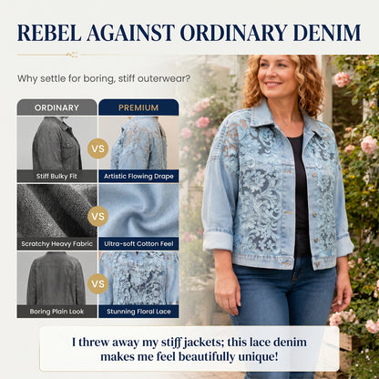 ⌛Limited-time offer-Women's Loose Floral Lace Patchwork Denim Jacket
