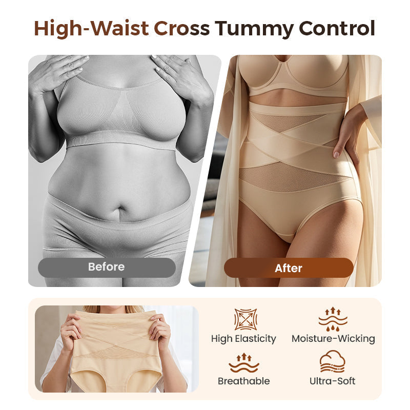 🌸Last Day-Buy 1 Get 3 Packs✨Plus-Size High-Waist Cross Tummy Control Panties