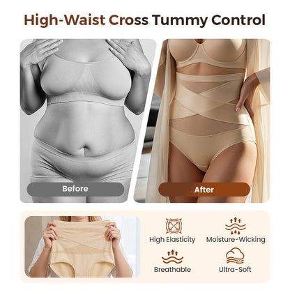 🌸Last Day-Buy 1 Get 3 Packs✨Plus-Size High-Waist Cross Tummy Control Panties