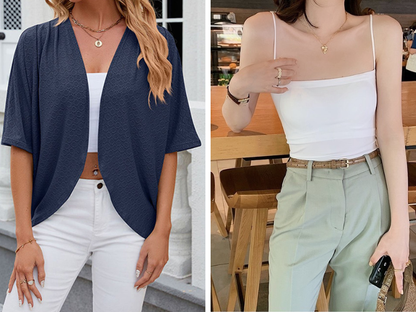 Open-Front Half-Sleeve Cardigan 🧥✨ – Minimalist Solid Colour, Lightweight, S-2XL