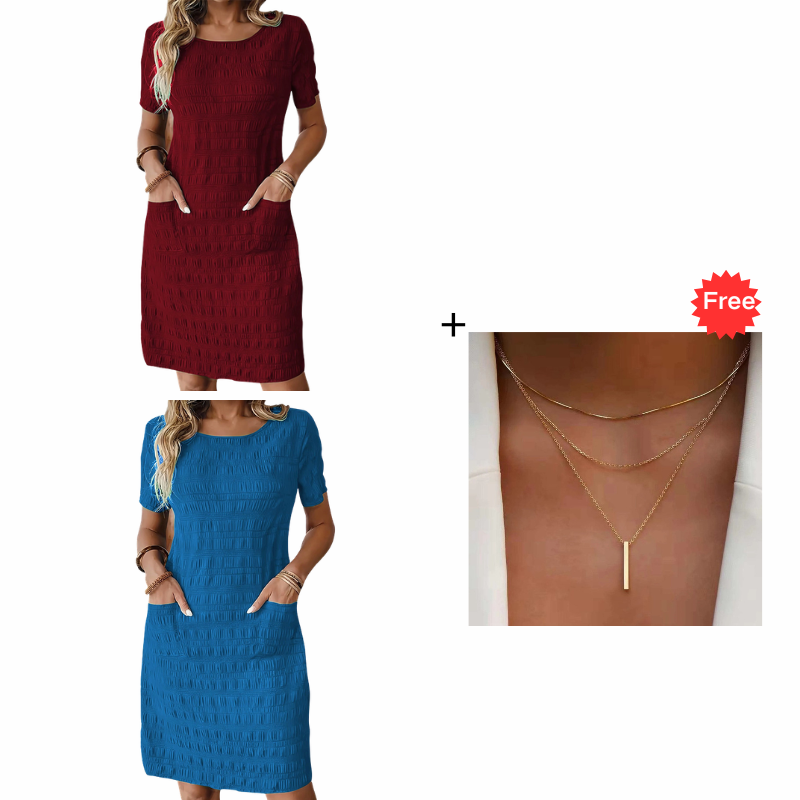 ⌛Limited-Time Offer-Women's Round Neck Textured Knee-Length Dress